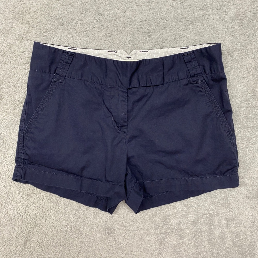 J Crew Chino Shorts Womens‎ Size 2 Navy Blue Classic Twill Cotton Blend Mid Rise